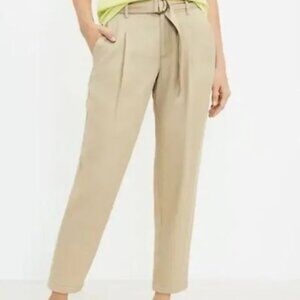 Loft Belted Emory Tapered Pants Beige Pull on Elastic Waist Size S Petite